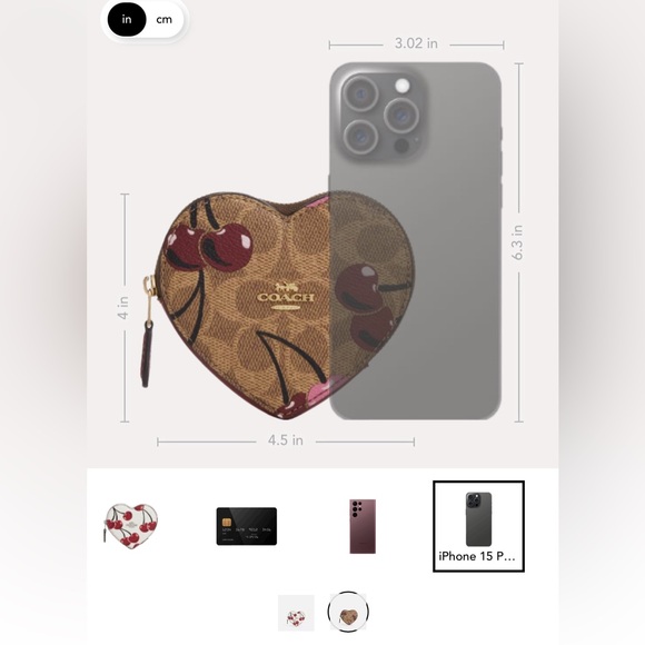 Coach NWT Heart Coin Case In Signature Canvas With Cherry Print - Picture 7 of 14